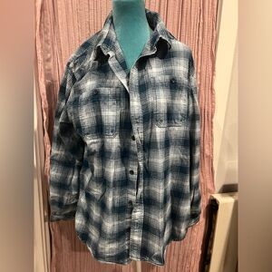Blue and White Plaid Button-Up Shirt